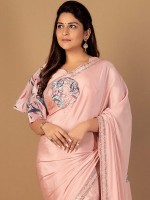 Light Peach Fancy Dyed Digital Print Saree